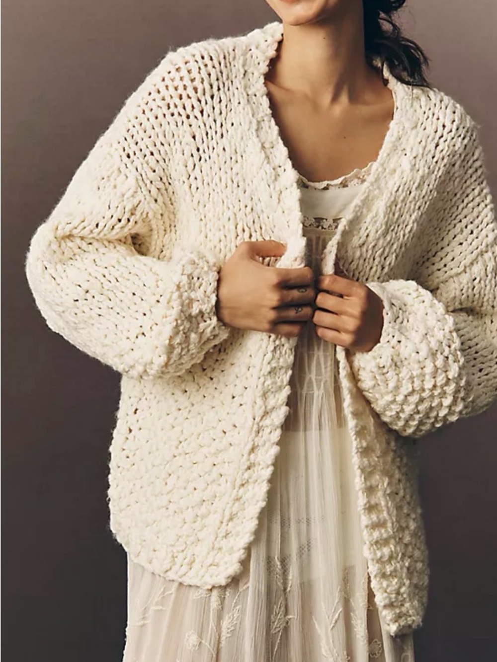 Pinch Chunky Open-Front Cardigan in Cream